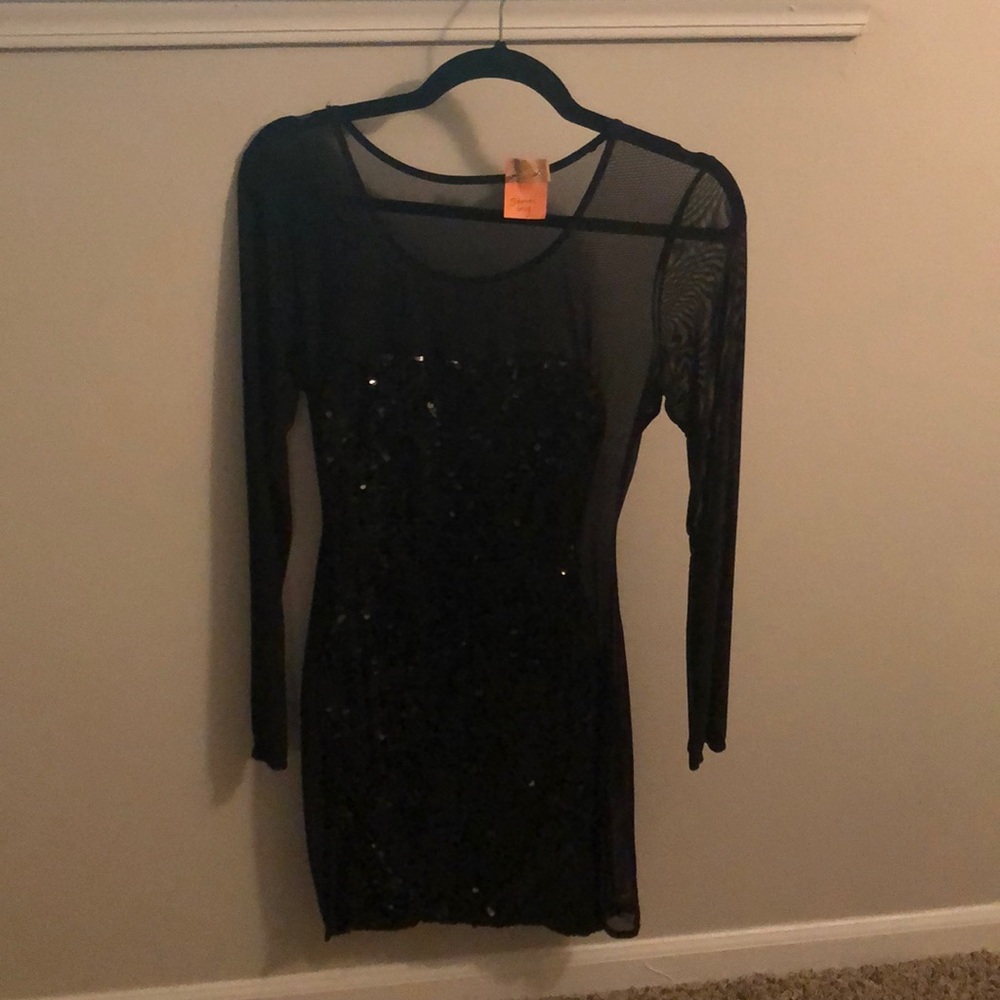 Sexy Sequin Mesh Black Party Dress